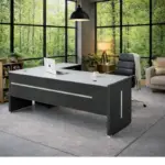 Комплект Elegance & Qualia – Мениджърско бюро със стъклен плот и регулируем ергономичен офис стол от кожа - Image 3