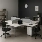 Оперативно бюро OptiSpace с вградени шкафове и 4 работни места – размери: 2800 × 2800 × 750 мм - Image 2