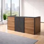 Рецепционно бюро SMART HEATER с подвижно чекмедже W1800D600H1050 – естествено дърво със сиво - Image 3