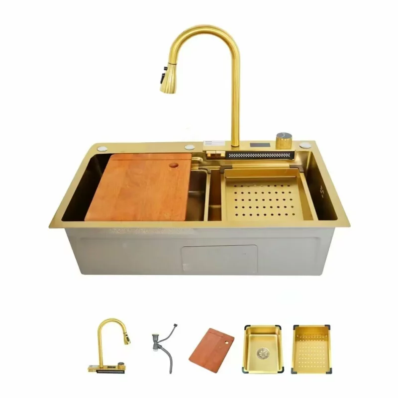 chiuveta-moderna-de-bucatarie-culoare-auriu-multifunctionala-dus-extractibil-inox-calitate-premium-accesorii-incluse-dimensiuni-750460220mm-470__w800_h800_c Модерна кухненска мивка Цвят: Златист Тип: Мултифункционална Материал: Неръждаема стомана, премиум качество Характеристики: Изтеглящ се душ Размери: 750 x 460 x 220 мм Включени аксесоари: Да - Image 1
