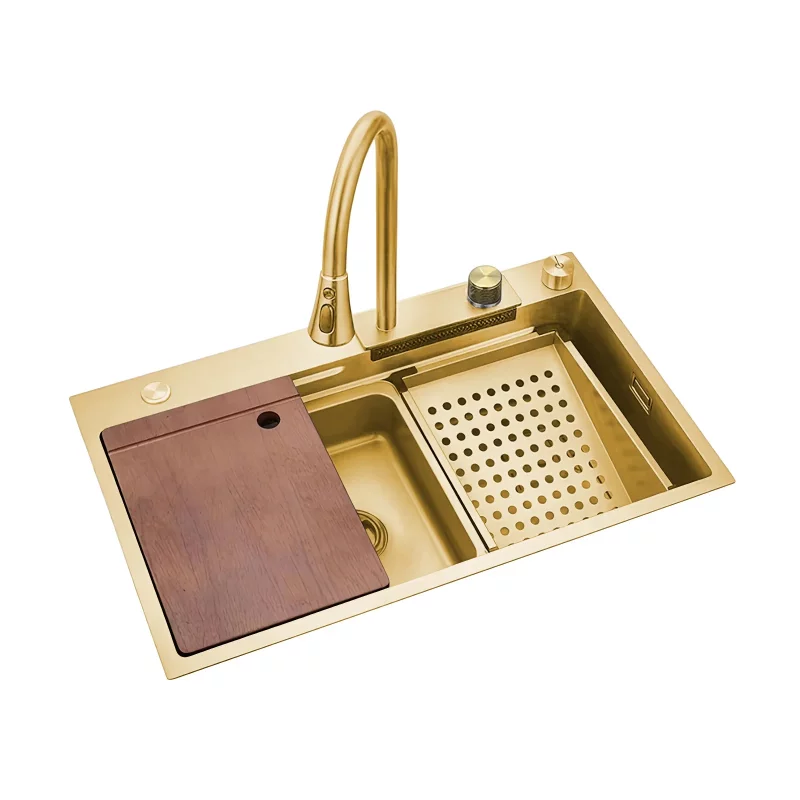 chiuveta-moderna-de-bucatarie-culoare-negru-multifunctionala-dus-extractibil-inox-calitate-premium-accesorii-incluse-dimensiuni-750460220mm-2698__w800_h800_c модерната кухненска мивка: златна, многофункционална, изтеглящ се душ, неръждаема стомана, премиум качество, включени аксесоари размери 750*460*220 мм - Image 1