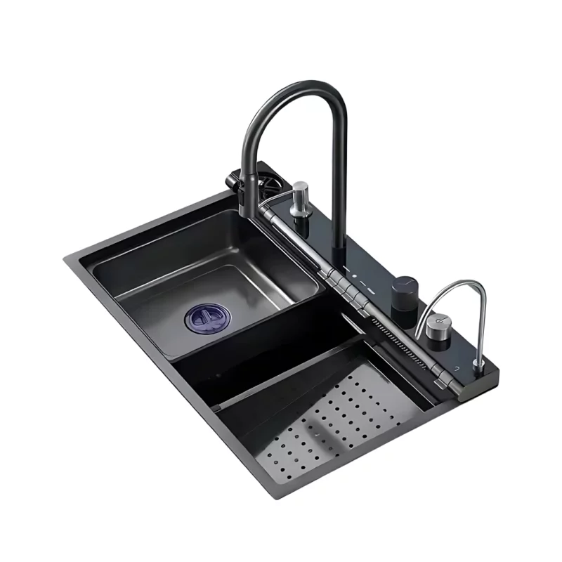 chiuveta-moderna-de-bucatarie-culoare-negru-multifunctionala-dus-extractibil-spalator-pahare-filtrare-apa-inox-calitate-premium-accesorii-incluse-dimensiuni-750460220mm-2750__w800_h800_c Модерната кухненска мивка: черна, многофункционална, изтеглящ се душ, стъкломивка, филтър за вода, неръждаема стомана, първокласно качество, включени аксесоари размери 750*460*220 мм - Image 1