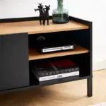 Комод с 2 врати и пространство за съхранение, 130 см - Черен - Image 5
