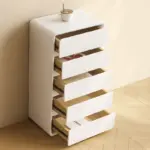 Скрин от MDF и PU кожа – 5 чекмеджета, 55x40x101 см - Бял - Image 3