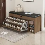 Шкаф за обувки с пейка - Модерен и елегантен дизайн, 100x34x50 см, кафяв цвят, идеален за организация и комфорт - Image 2