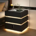 Интелигентно нощно шкафче с умни функции и елегантен дизайн – LED осветление, 3 чекмеджета, безжично зареждане 15W, кодово заключване – ЧЕРНО - Image 2