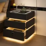 Интелигентно нощно шкафче с умни функции и елегантен дизайн – LED осветление, 3 чекмеджета, безжично зареждане 15W, кодово заключване – ЧЕРНО - Image 6