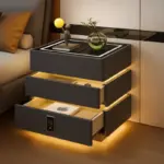 Интелигентно нощно шкафче с умни функции и елегантен дизайн – LED осветление, 3 чекмеджета, безжично зареждане 15W, кодов ключ – ТЪМНО СИВО - Image 6