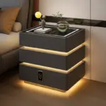 Интелигентно нощно шкафче с умни функции и елегантен дизайн – LED осветление, 3 чекмеджета, безжично зареждане 15W, кодов ключ – ТЪМНО СИВО - Image 2