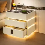 Интелигентно нощно шкафче с умни функции и елегантен дизайн – LED осветление, 3 чекмеджета, безжично зареждане 15W, кодово заключване – БЯЛО - Image 6