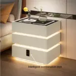 Интелигентно нощно шкафче с умни функции и елегантен дизайн – LED осветление, 3 чекмеджета, безжично зареждане 15W, кодово заключване – БЯЛО - Image 3