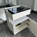 Интелигентно нощно шкафче с безжично зареждане 15W, LED осветление с 3 цвята, вграден сейф и нощна лампа със сензор – бял цвят - Image 4