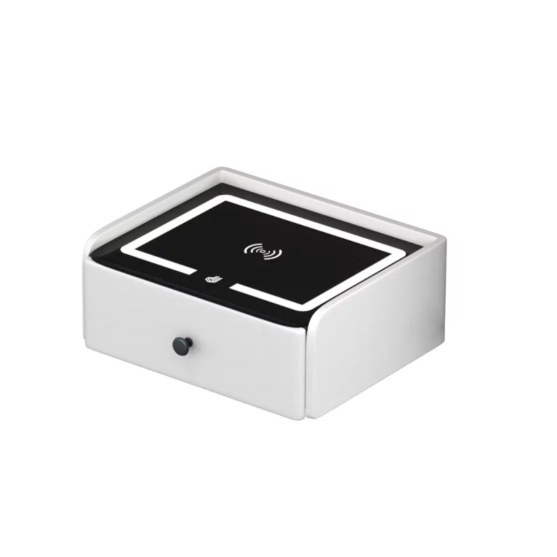 noptiera-inteligenta-cu-incarcare-wireless-iluminare-led-1-sertar-de-depozitare-culoare-alba-design-modern-din-sticla-si-lemn-5179__w800_h800_c Интелигентно нощно шкафче с безжично зареждане, LED осветление, едно чекмедже за съхранение – бял цвят, модерен дизайн от стъкло и дърво - Image 1