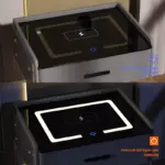 Интелигентно нощно шкафче с безжично зареждане, LED осветление, 1 чекмедже за съхранение, Bluetooth високоговорител и заключване с пръстов отпечатък – антрацит сиво, модерен дизайн от стъкло и дърво - Image 2