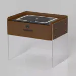 Интелигентно нощно шкафче с безжично зареждане, LED осветление, 1 чекмедже за съхранение, Bluetooth високоговорител и заключване с пръстов отпечатък – кафяво, модерен дизайн от стъкло и дърво - Image 2