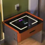 Интелигентно нощно шкафче с безжично зареждане, LED осветление, 1 чекмедже за съхранение, Bluetooth високоговорител и заключване с пръстов отпечатък – кафяво, модерен дизайн от стъкло и дърво - Image 5