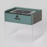 Интелигентно нощно шкафче с безжично зареждане, LED осветление, 1 чекмедже за съхранение, Bluetooth високоговорител и заключване с пръстов отпечатък – зелено, модерен дизайн от стъкло и дърво - Image 2