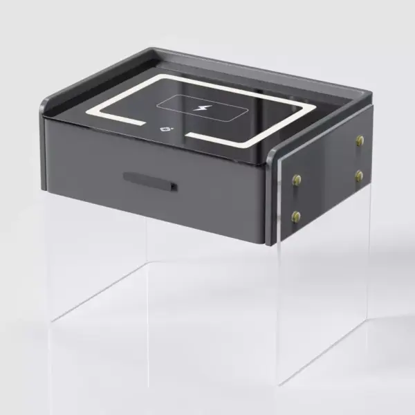 Интелигентно нощно шкафче с безжично зареждане, LED осветление, 1 чекмедже за съхранение – антрацит сиво, модерен дизайн от стъкло и дърво