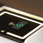 Интелигентно нощно шкафче с безжично зареждане, LED осветление, 1 чекмедже за съхранение, USB и Type-C порт, Bluetooth високоговорител 10W – антрацит сиво, модерен дизайн от стъкло и дърво - Image 3