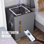 Интелигентно нощно шкафче с безжично зареждане, LED осветление, едно чекмедже за съхранение, сейф, USB и Type-C порт и Bluetooth високоговорител 10W – антрацитено сиво, модерен дизайн от стъкло и дърво. - Image 4