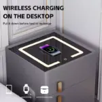 Интелигентно нощно шкафче с безжично зареждане, LED осветление, 1 чекмедже за съхранение и сейф – антрацит сиво, модерен дизайн от стъкло и дърво - Image 3