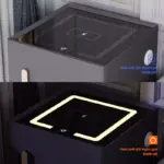 Интелигентно нощно шкафче с безжично зареждане, LED осветление, 1 чекмедже за съхранение и сейф – зелено, модерен дизайн от стъкло и дърво - Image 4