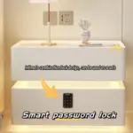 Интелигентно нощно шкафче с безжично зареждане, LED осветление, 2 чекмеджета за съхранение, сензор за нощна светлина и кодирана ключалка – оранжево, модерен дизайн от стъкло и дърво - Image 3