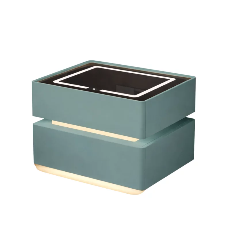 noptiera-inteligenta-cu-incarcare-wireless-iluminare-led-2-sertare-de-depozitare-verde-design-modern-din-sticla-si-lemn-produs-resigilat-1392__w800_h800_c Интелигентно нощно шкафче с безжично зареждане, LED осветление, 2 чекмеджета за съхранение – зелено, модерен дизайн от стъкло и дърво – ПРЕОПАКОВАН ПРОДУКТ! - Image 1