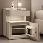Интелигентно нощно шкафче с безжично зареждане, LED осветление, чекмедже за съхранение и вграден сейф – бял цвят - Image 3
