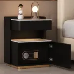 Интелигентно нощно шкафче с безжично зареждане, LED осветление, чекмедже за съхранение и вграден сейф – черен цвят - Image 2