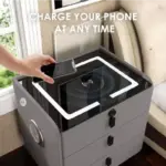 Интелигентно нощно шкафче с безжично зареждане, LED осветление и 3 чекмеджета – антрацитено сиво, модерен дизайн от стъкло и дърво. - Image 4