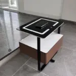 Интелигентно нощно шкафче с безжично зареждане, LED и 1 чекмедже за съхранение – цвят кафяв - Image 3