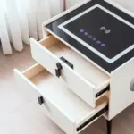 Интелигентно нощно шкафче с безжично зареждане и LED осветление – бял цвят, 2 чекмеджета за съхранение, модерен дизайн – закалено стъкло - Image 2