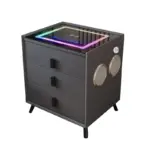 Интелигентно нощно шкафче с безжично зареждане и LED осветление – цвят: антрацит сив, 3 чекмеджета за съхранение, Bluetooth високоговорител