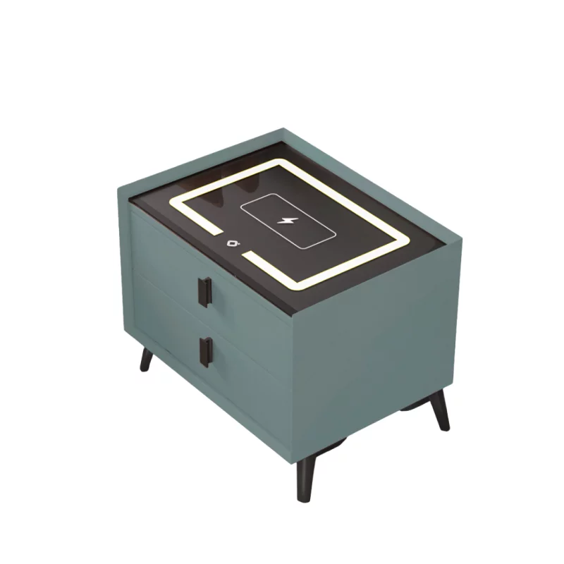 noptiera-inteligenta-cu-incarcare-wireless-si-iluminare-led-culoare-verde-2-sertare-design-modern-din-sticla-si-lemn-9946__w800_h800_c Интелигентно нощно шкафче с безжично зареждане и LED осветление – зелен цвят, 2 чекмеджета, модерен дизайн от стъкло и дърво - Image 1
