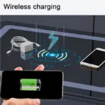 Интелигентно многофункционално нощно шкафче с безжично зареждане, LED и заключващо се чекмедже – антрацитено сиво - Image 3