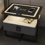 Интелигентно многофункционално нощно шкафче с безжично зареждане, LED и заключващо се чекмедже – антрацитено сиво - Image 2