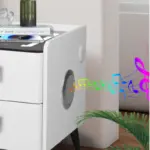Тънко интелигентно нощно шкафче с безжично зареждане, LED осветление, Bluetooth високоговорител, USB и Type-C портове и система с пръстов отпечатък – кафяв цвят, 2 чекмеджета, модерен дизайн от стъкло и дърво. - Image 7
