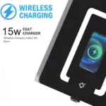 Тънко интелигентно нощно шкафче с безжично зареждане, LED осветление, Bluetooth високоговорител, USB и Type-C портове и система с пръстов отпечатък – кафяв цвят, 2 чекмеджета, модерен дизайн от стъкло и дърво. - Image 3