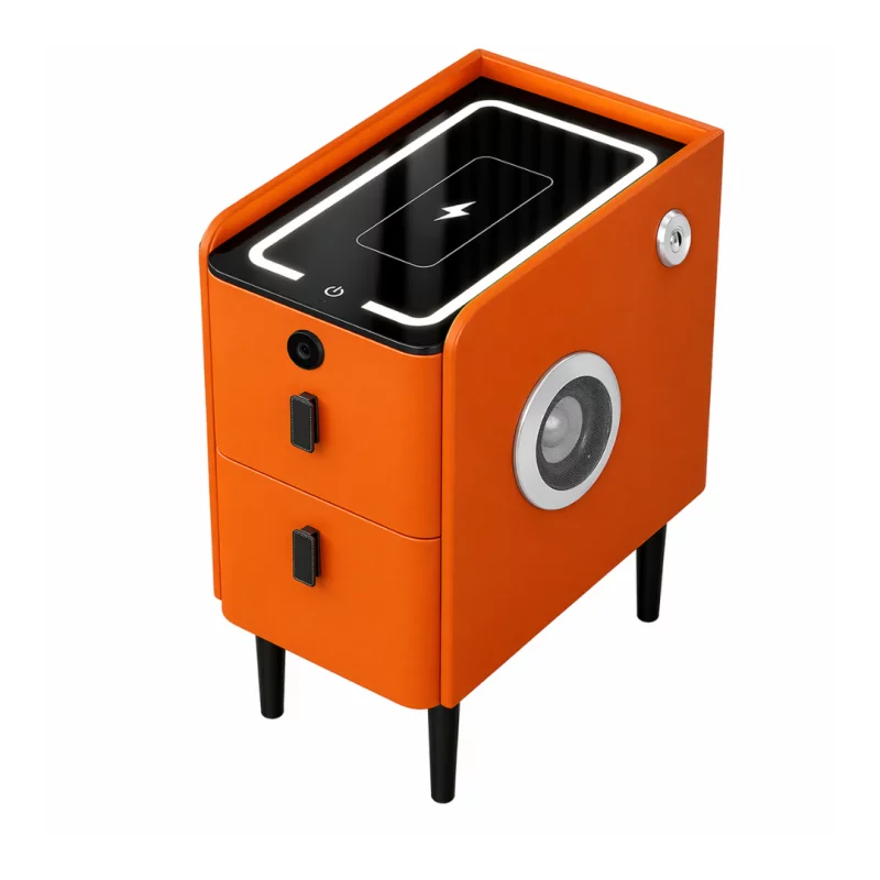 noptiera-inteligenta-slim-cu-incarcare-wireless-iluminare-led-si-sistem-cu-amprenta-orange-1651__w800_h800_c Тънко интелигентно нощно шкафче с две просторни чекмеджета и Bluetooth високоговорител – ORANGE, РЕЗЕРВИРАН ПРОДУКТ! - Image 1