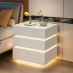 Модерно нощно шкафче с безжично зареждане 15W, LED осветление в 3 цвята и 3 чекмеджета за съхранение – БЯЛО - Image 3