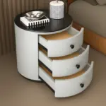 Модерно многофункционално нощно шкафче с 15W безжично зареждане, LED осветление с 3 цвята и 3 чекмеджета за съхранение – СВЕТЛОСИВ - Image 3
