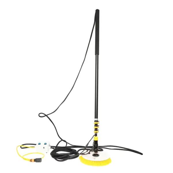 Обикновенна четка за почистване на фотоволтаични панели с захранващ кабел, мотор без четки и телескопична дръжка до 7.5 м.