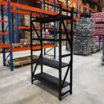 Професионален складов стелаж – 1200 × 400 × 2000 мм – 100 кг/ниво – черен - Image 3