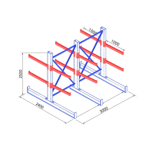 Конзолни рафтове ширина 3000 mm дълбочина 2400 mm височина 2500 mm