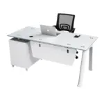 Комплект Prime & FlexiPro – Бюро със стъклен плот, фиксиран страничен шкаф и ергономичен офис стол FlexiPro с мрежеста облегалка - Image 2