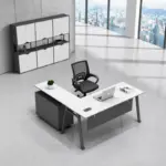 Комплект Reflection & FlexiPro – Бюро със страничен шкаф, метални крака и ергономичен офис стол с мрежеста облегалка - Image 3