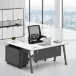 Комплект Reflection & FlexiPro – Бюро със страничен шкаф, метални крака и ергономичен офис стол с мрежеста облегалка - Image 2