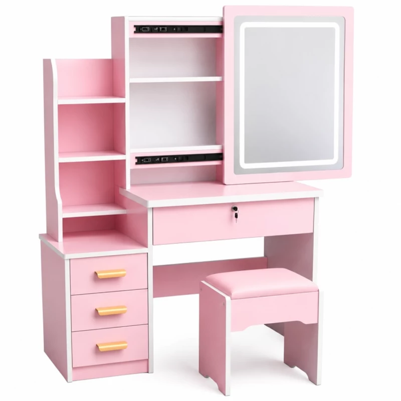 set-crystal-masuta-de-machiaj-cu-oglinda-iluminata-led-pink-2941__w800_h800_c SET CRYSTAL - Тоалетка с LED осветено огледало - РОЗОВА - Image 1