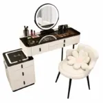 Комплект ISABELLA & ROSALIE – тоалетка за грим с LED огледало и удобен стол, 100x40x120 см